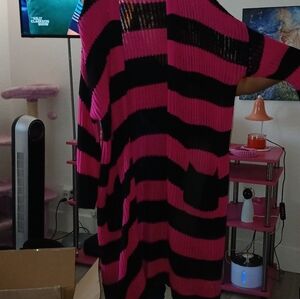 Striped Hot Pink and Black Women's Sweater Duster